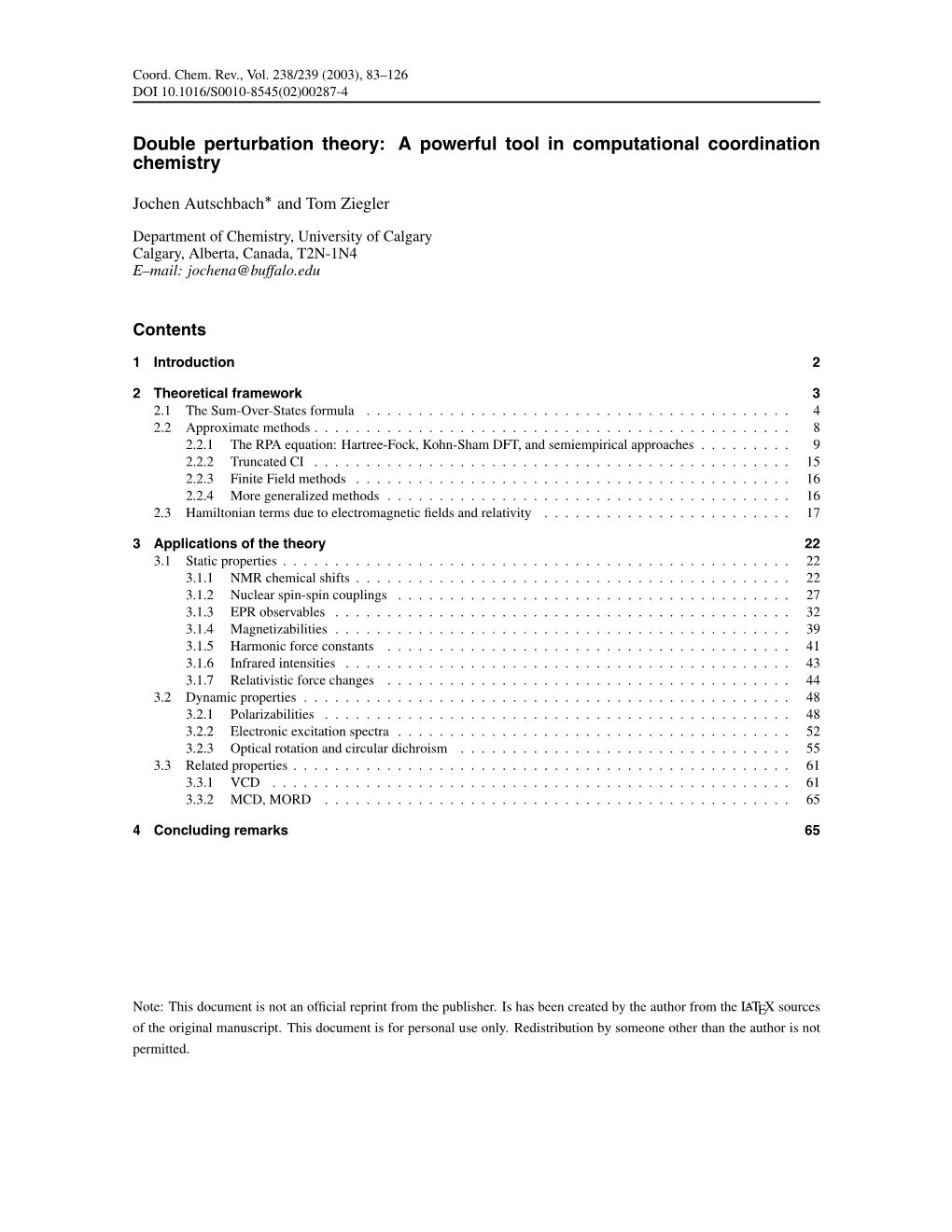 Double Perturbation Theory: a Powerful Tool in Computational Coordination Chemistry