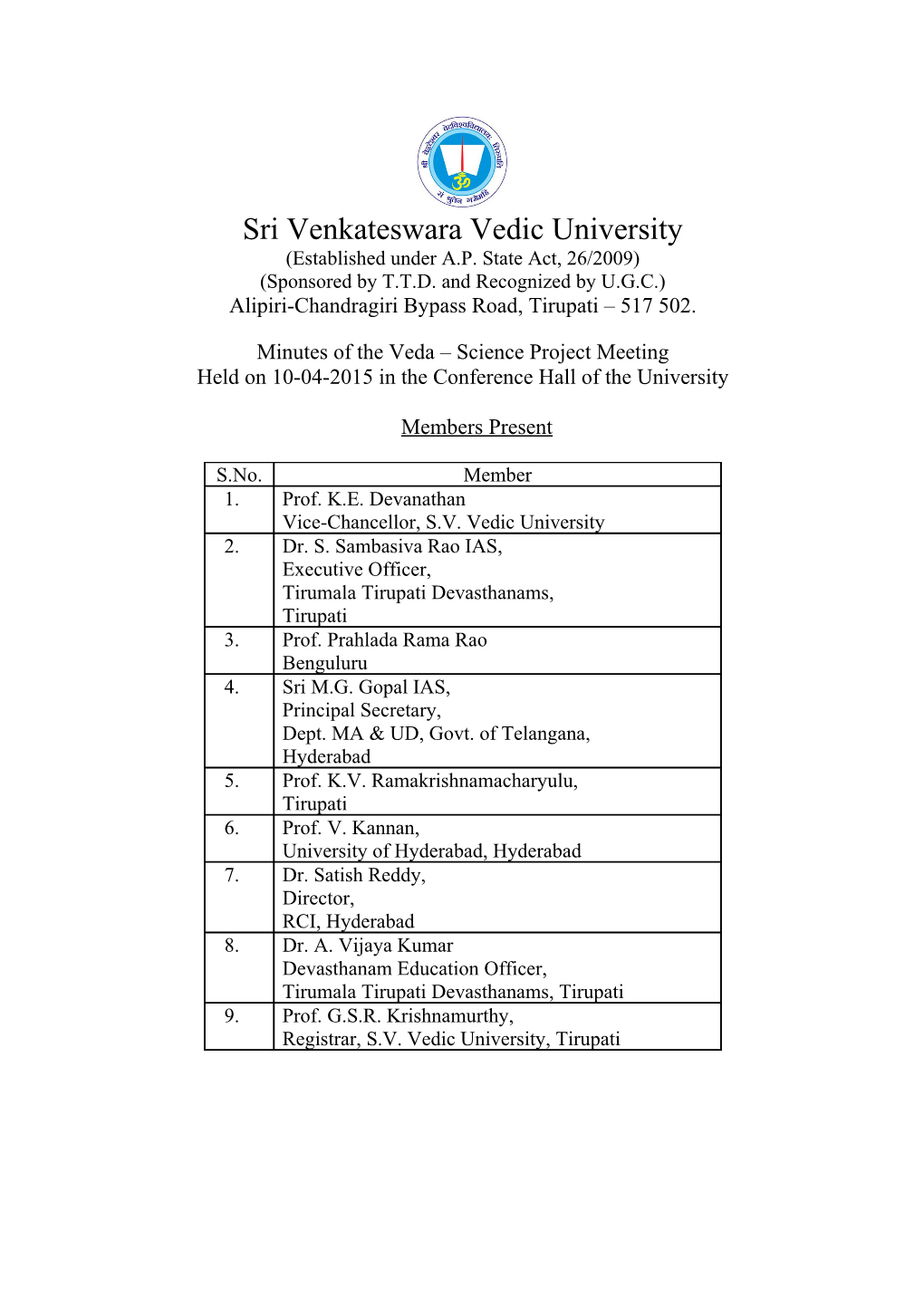 Sri Venkateswara Vedic University