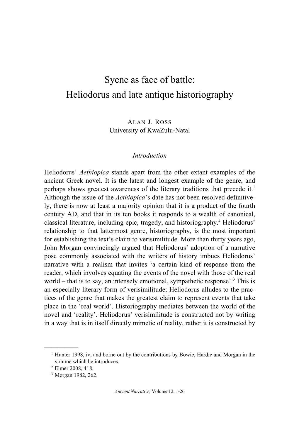 Syene As Face of Battle: Heliodorus and Late Antique Historiography