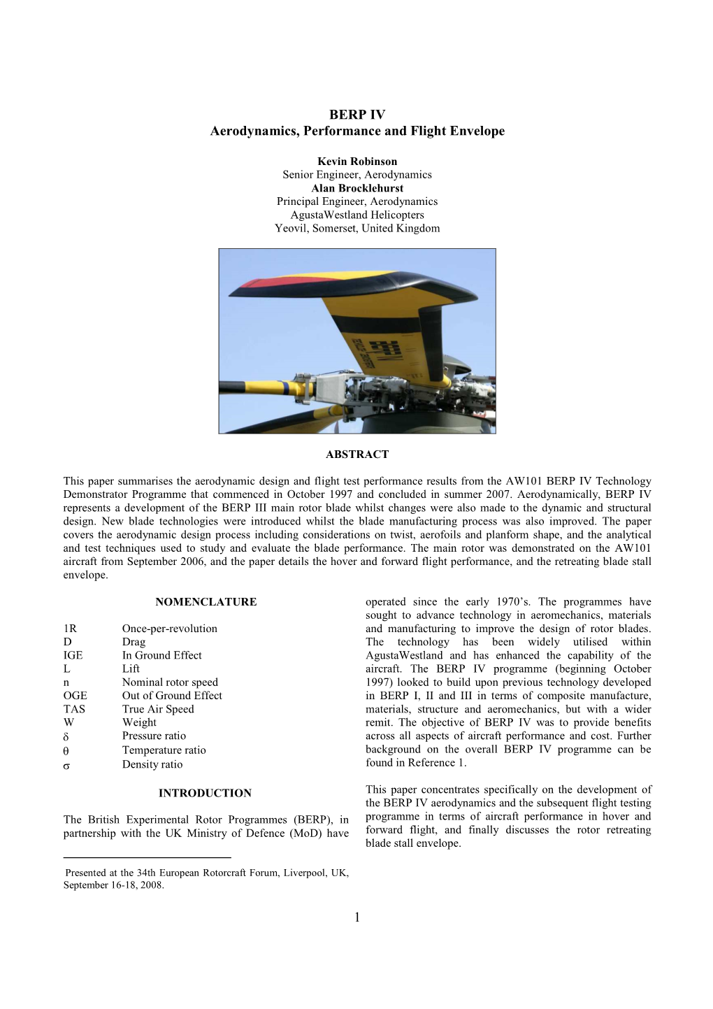 1 BERP IV Aerodynamics, Performance and Flight Envelope