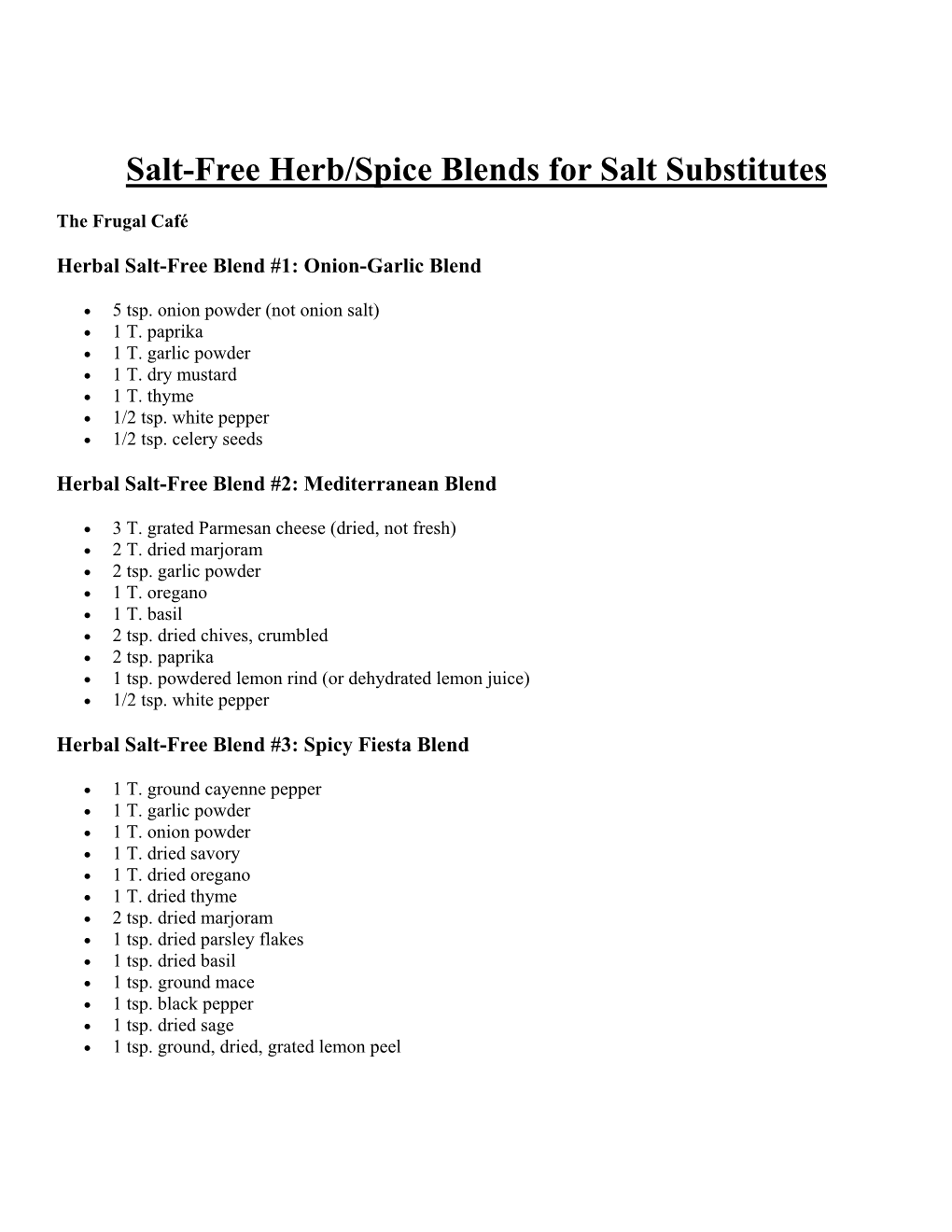 Salt-Free Herb, Spice Blends