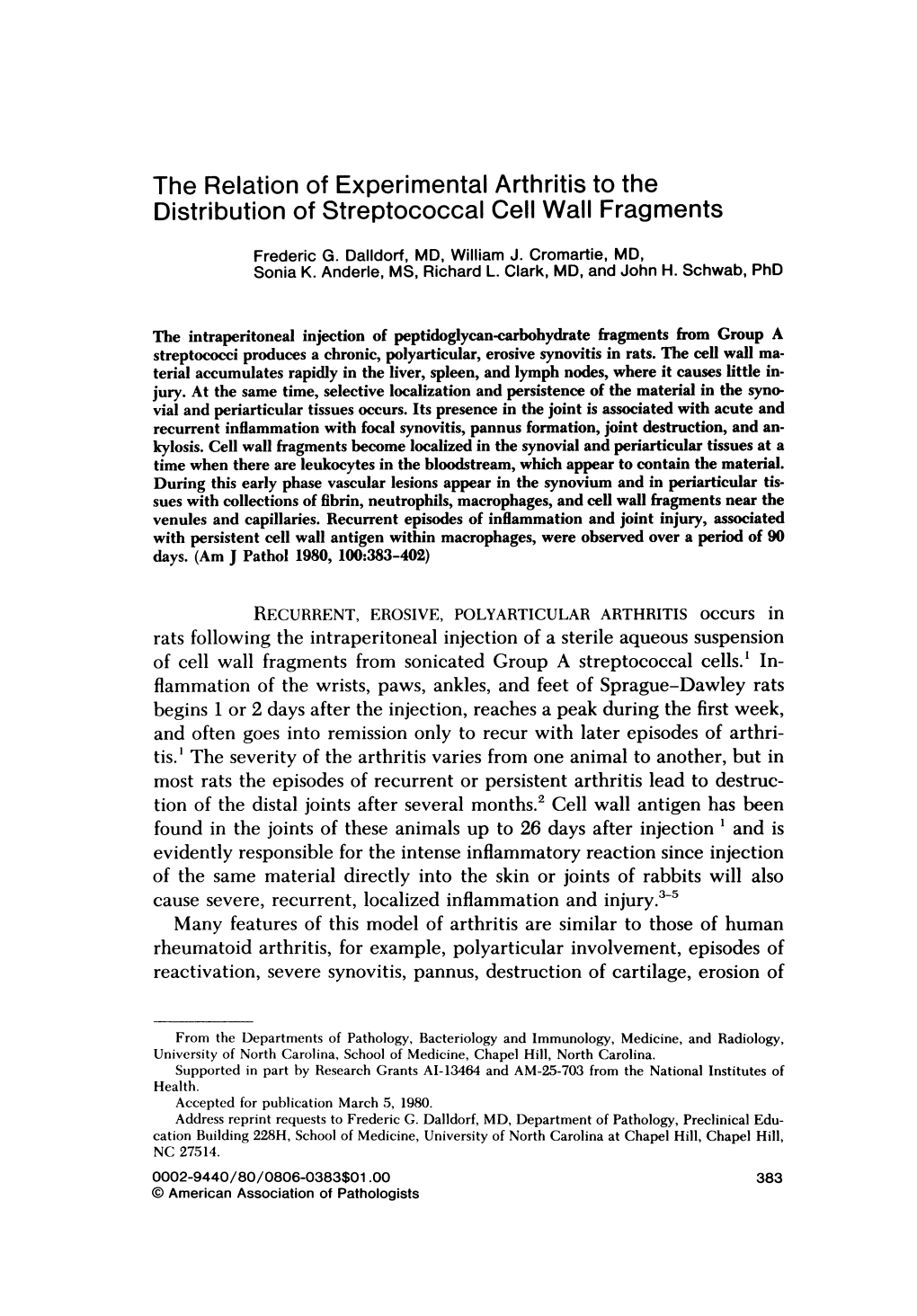 The Relation of Experimental Arthritis to the Distribution of Streptococcal Cell Wall Fragments