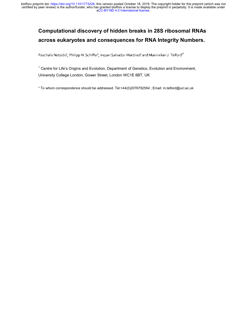 Computational Discovery of Hidden Breaks in 28S Ribosomal Rnas Across Eukaryotes and Consequences for RNA Integrity Numbers