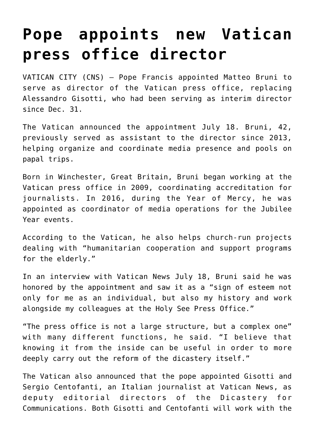 Pope Appoints New Vatican Press Office Director