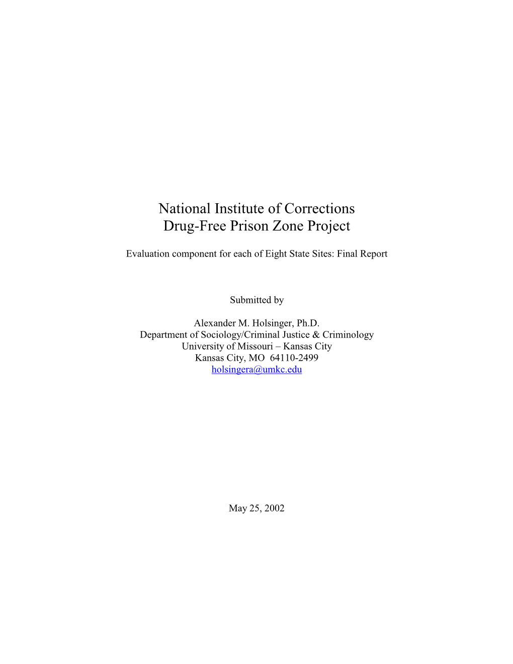 National Institute of Corrections Drug-Free Prison Zone Project