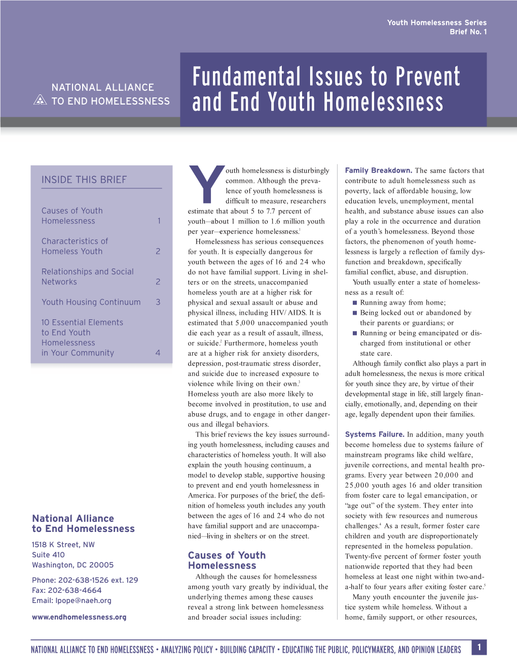 Fundamental Issues to Prevent and End Youth Homelessness – May 2006