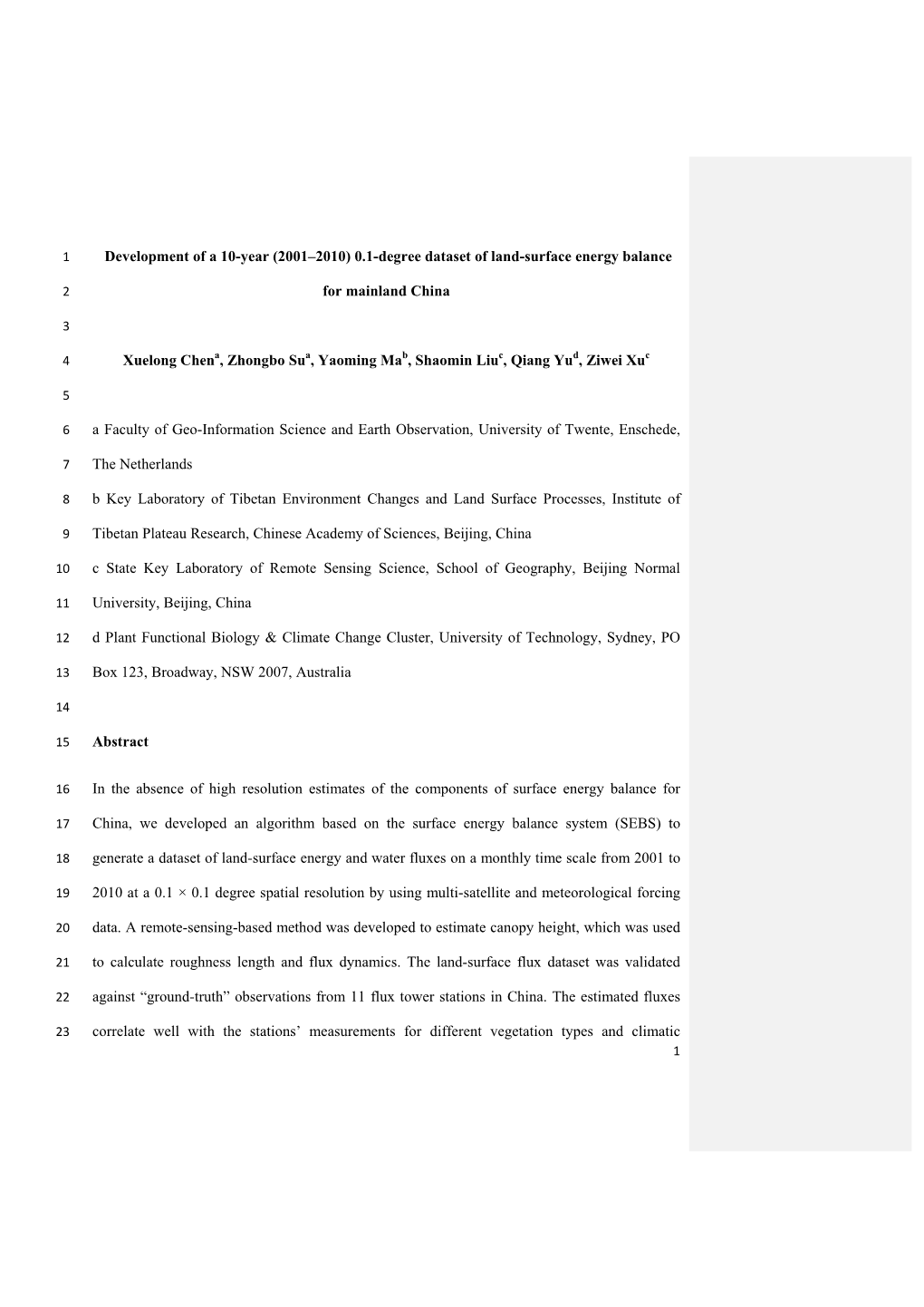 0.1-Degree Dataset of Land-Surface Energy Balance For