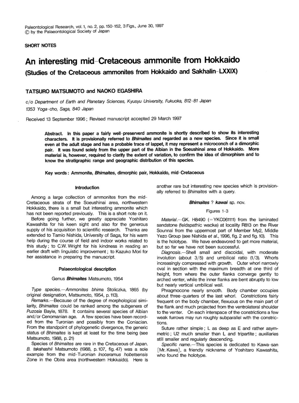 An Interesting Mid-Cretaceous Ammonite from Hokkaido (Studies of the Cretaceous Ammonites from Hokkaido and Sakhalin- LXXIX)