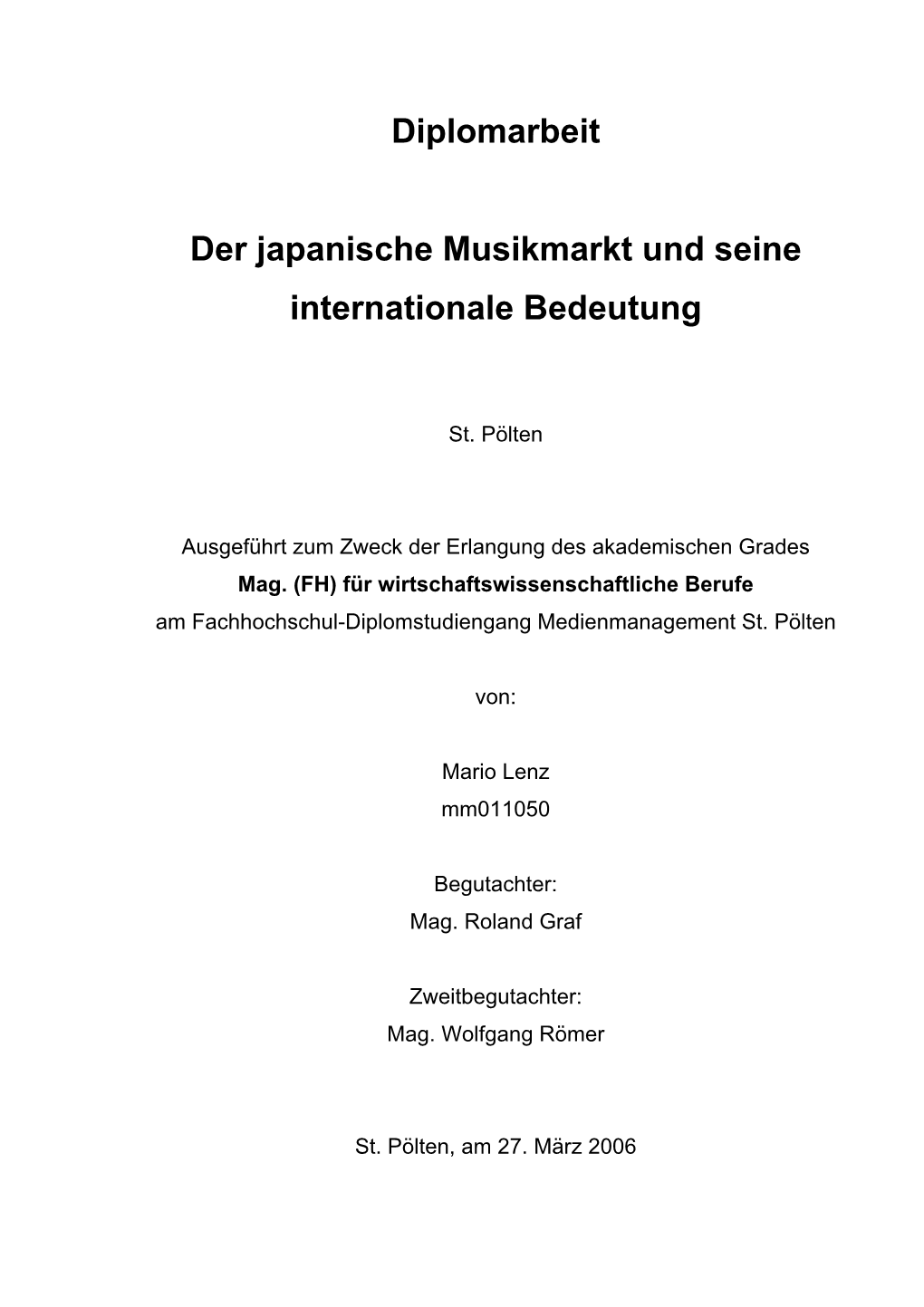 Diplomarbeit Der Japanische Musikmarkt Und Seine