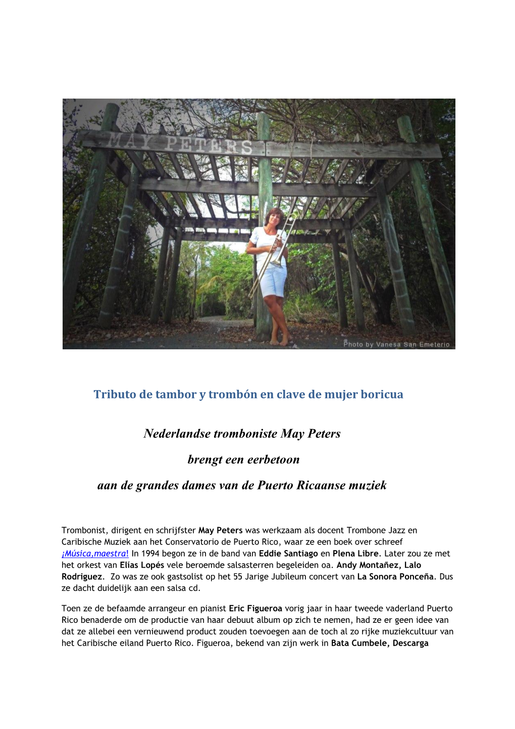 Nederlandse Tromboniste May Peters Brengt Een Eerbetoon Aan De Grandes Dames Van De Puerto Ricaanse Muziek