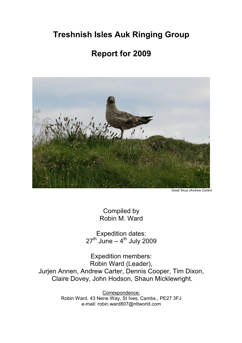 Treshnish Isles Auk Ringing Group Report for 2009