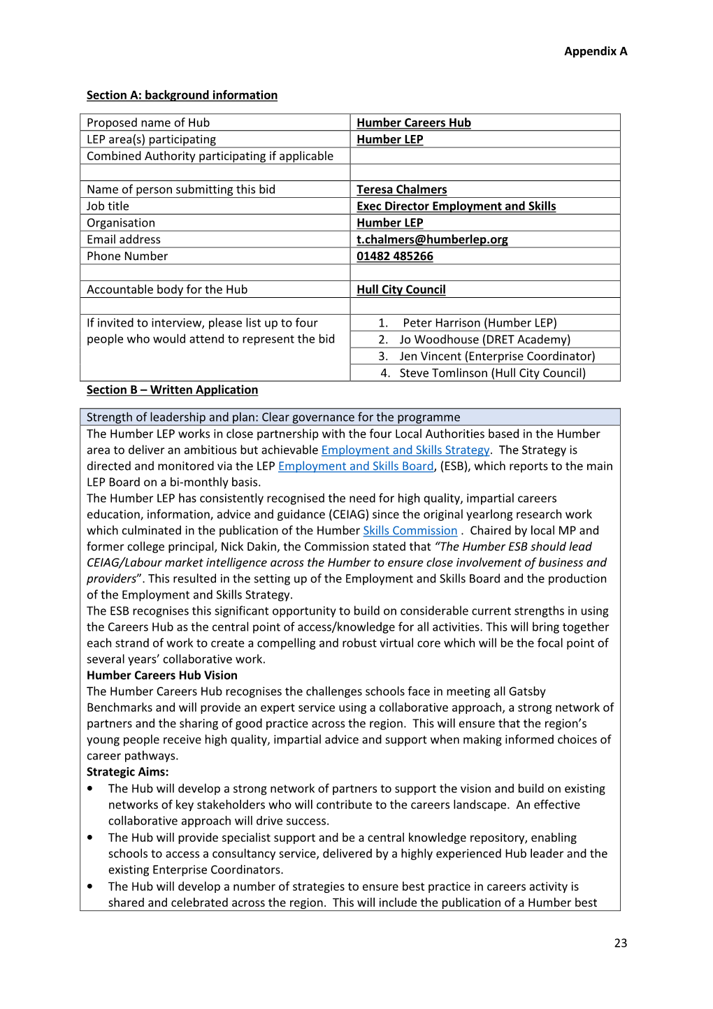 Background Information Proposed Name of Hub