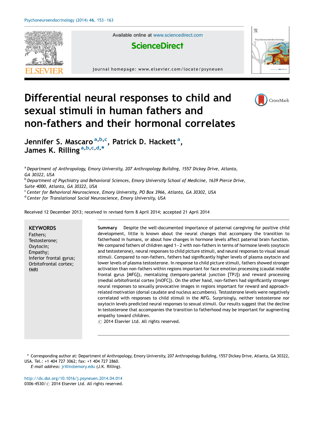 Differential Neural Responses to Child and Sexual Stimuli in Human Fathers