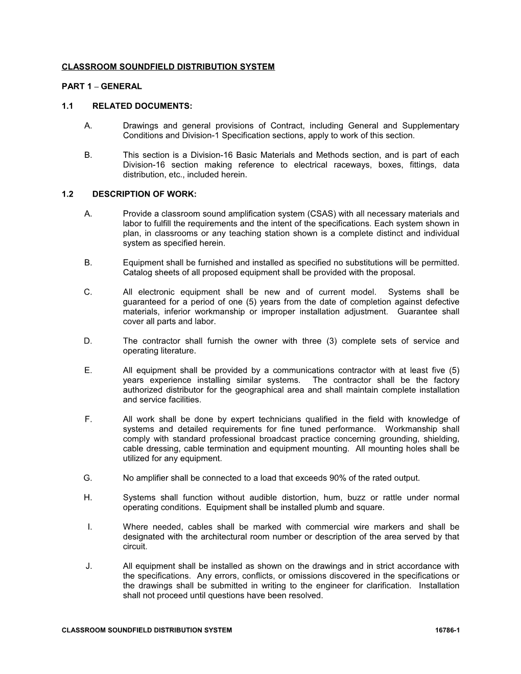 Section 16786 - Classroom Audio/Visual Presentation System