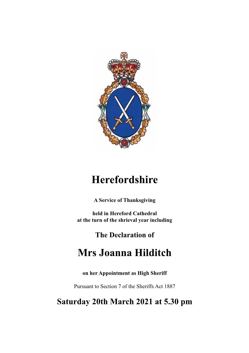 High Sheriff Herefordshire
