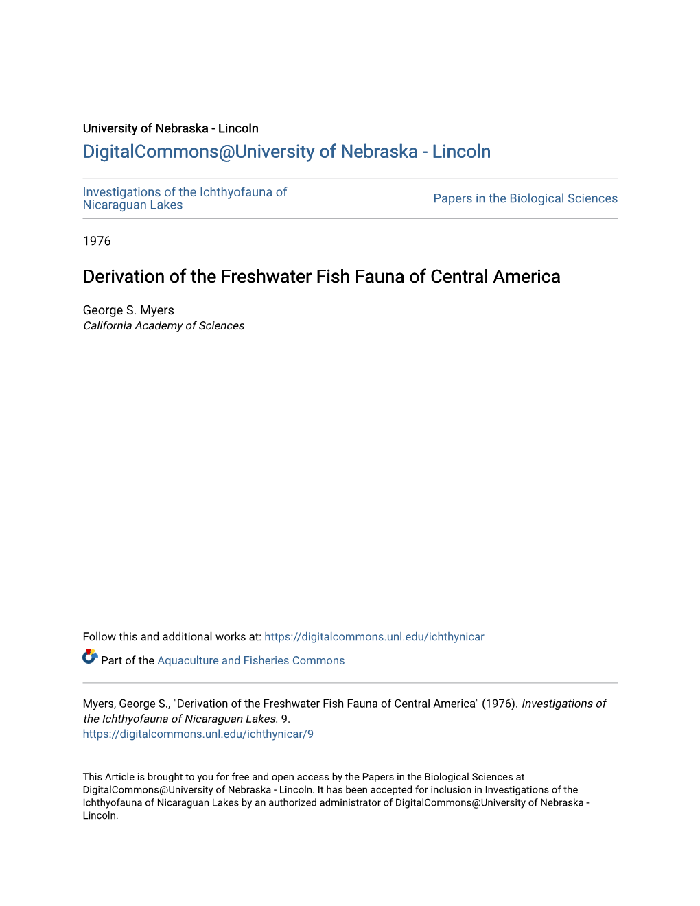 Derivation of the Freshwater Fish Fauna of Central America