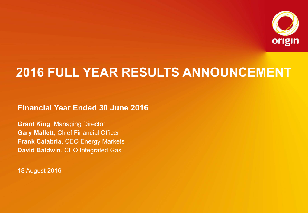 2016 Full Year Results Announcement