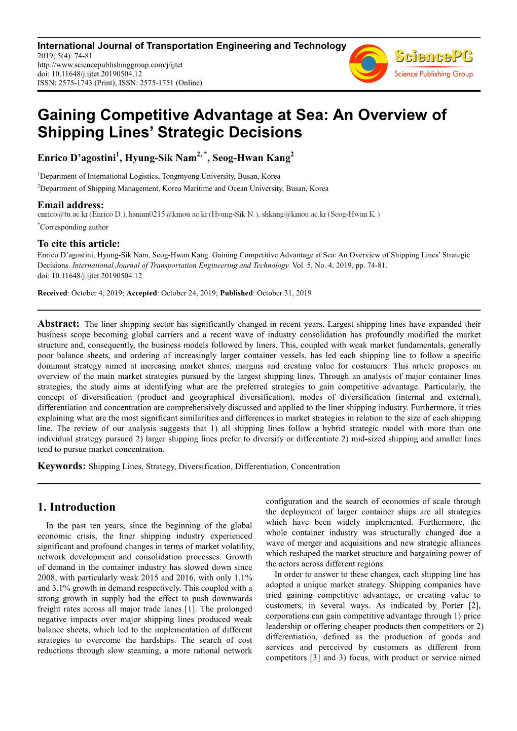 Gaining Competitive Advantage at Sea: an Overview of Shipping Lines’ Strategic Decisions