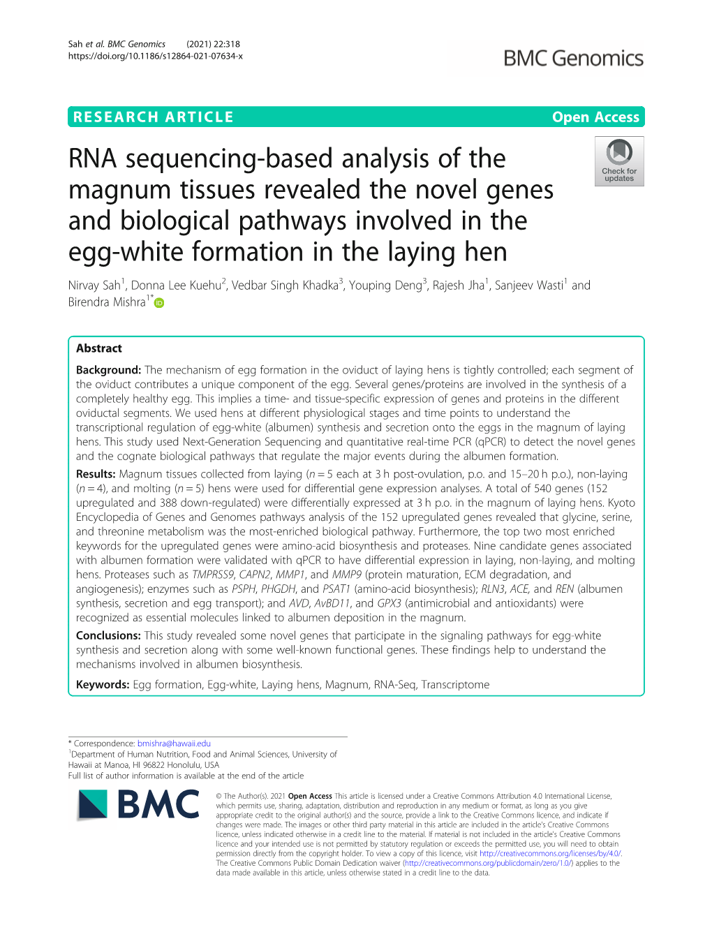 RNA Sequencing-Based Analysis of the Magnum Tissues Revealed The