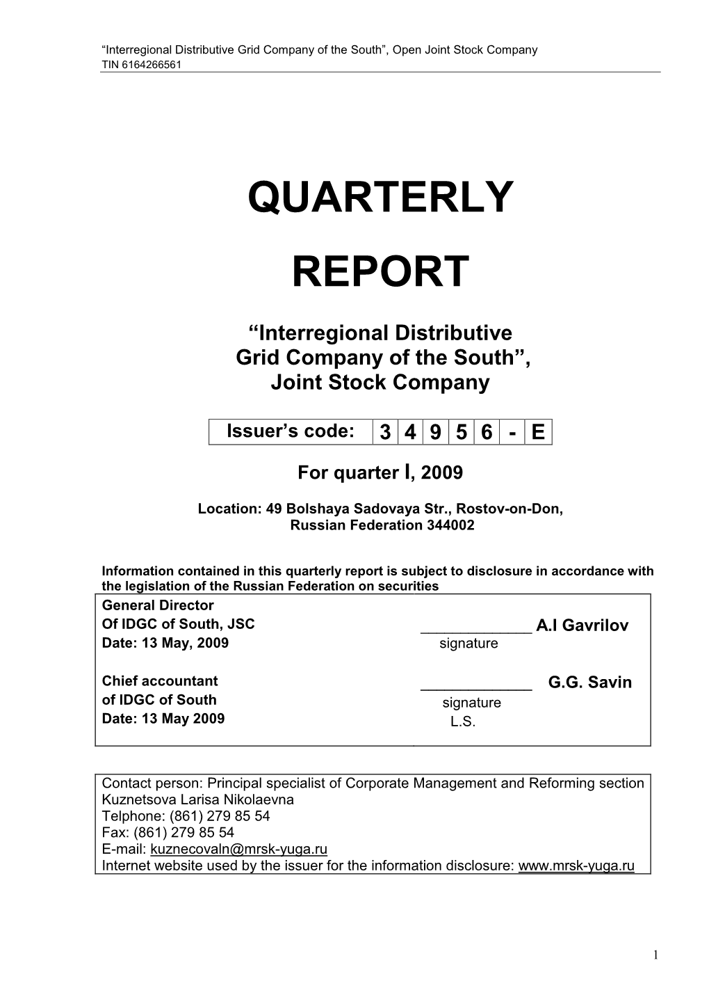 Quarterly Report