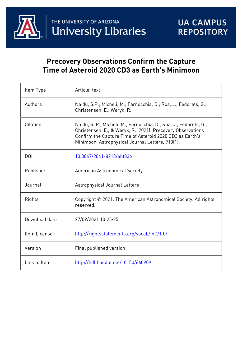 Precovery Observations Confirm the Capture Time of Asteroid 2020 CD3 As Earth's Minimoon