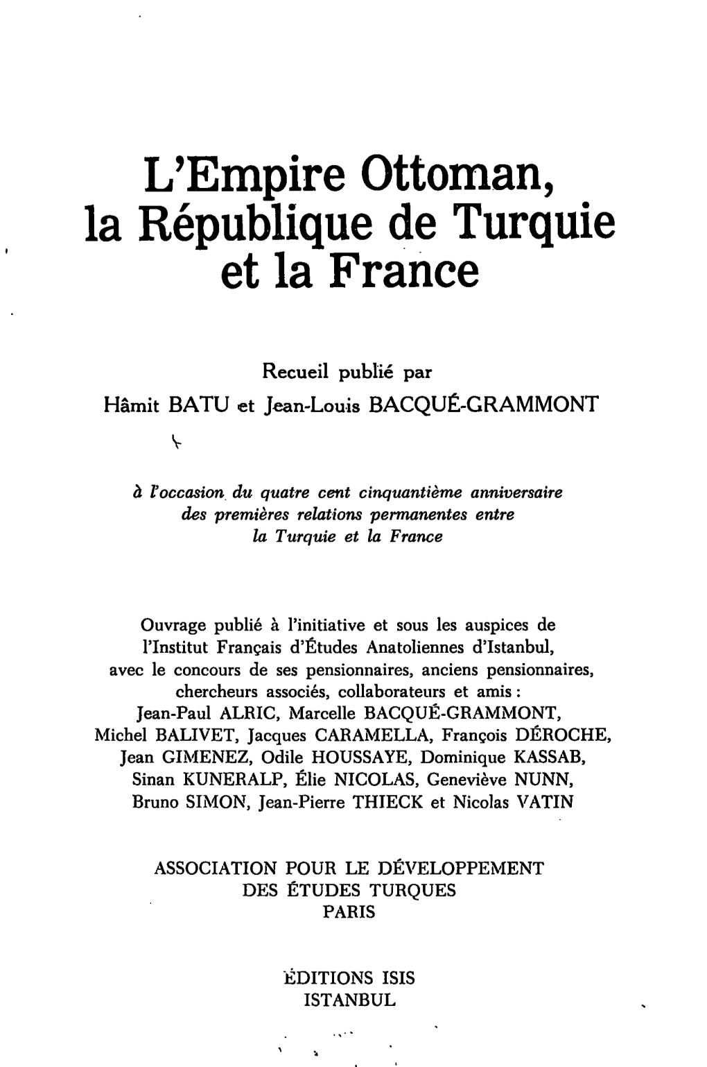 L'empire Ottoman, La République De Turquie Et La France