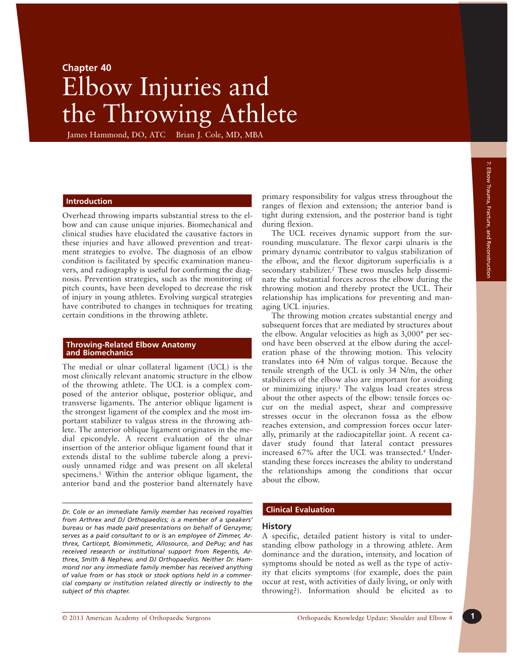 Elbow Injuries and the Throwing Athlete