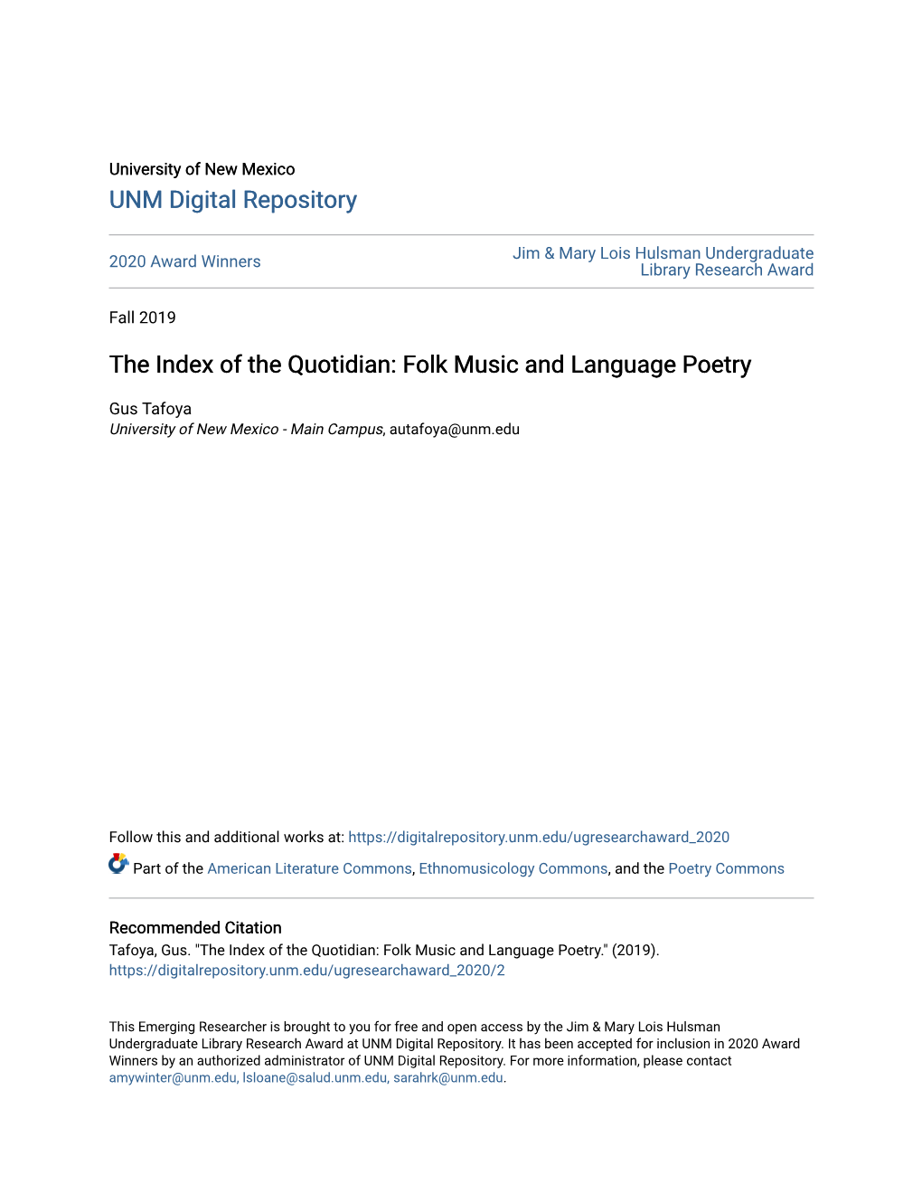 The Index of the Quotidian: Folk Music and Language Poetry