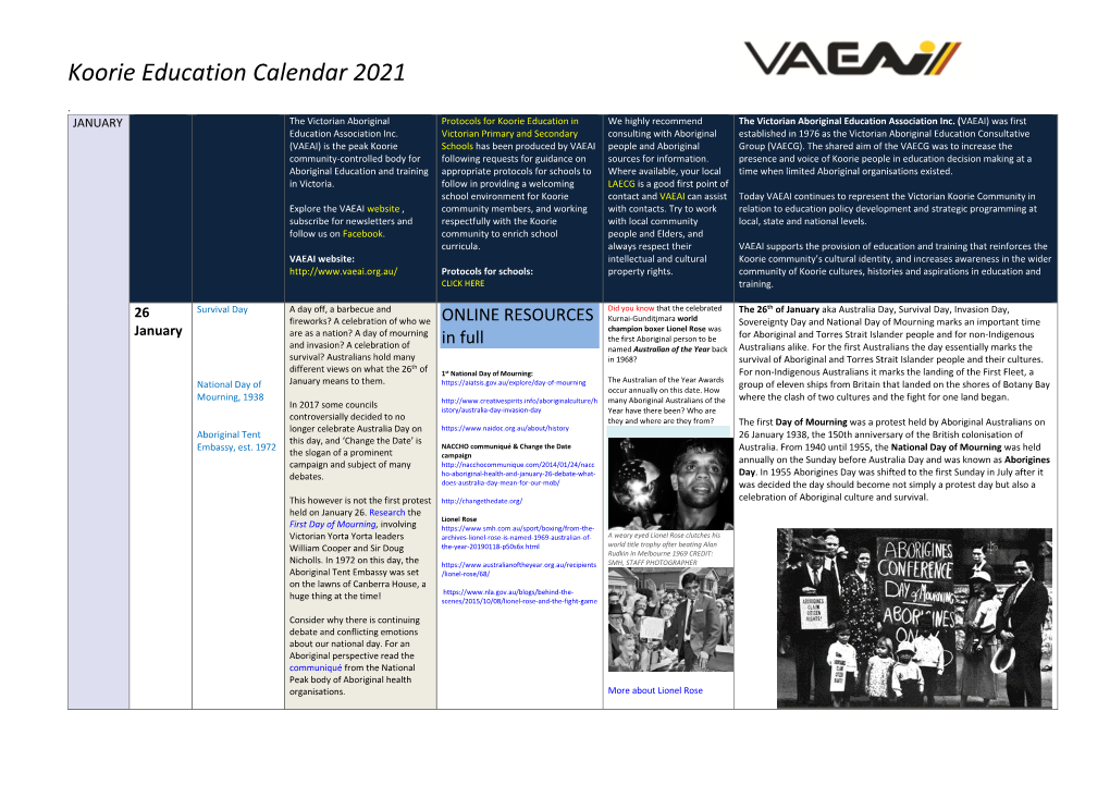 Koorie Education Calendar 2021