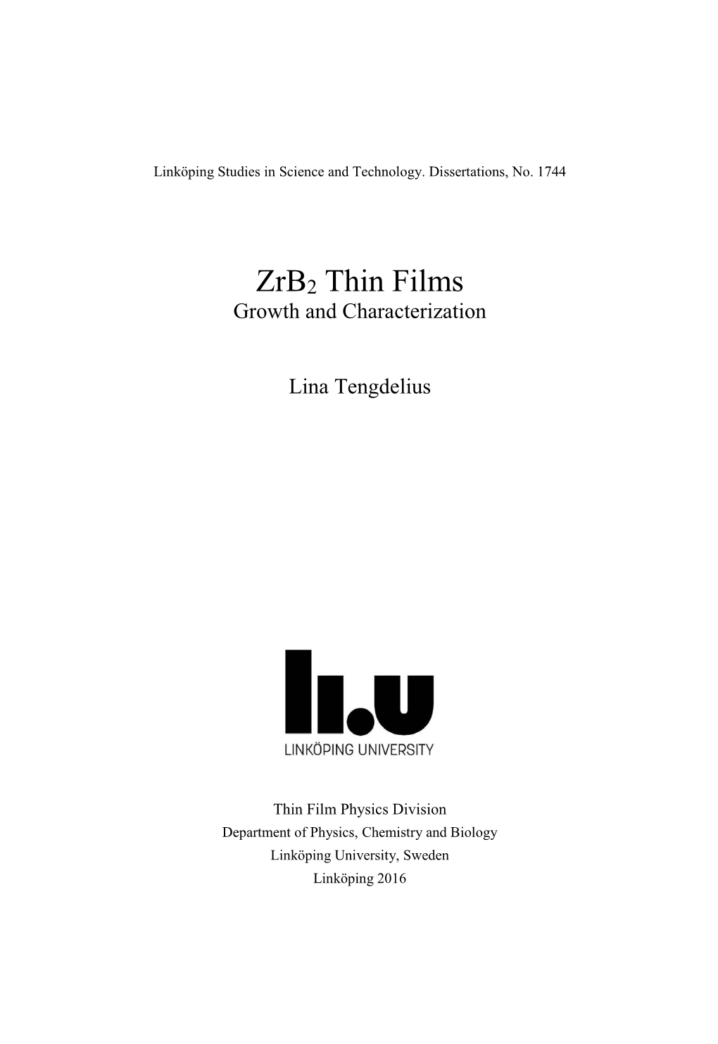 Zrb2 Thin Films Growth and Characterization