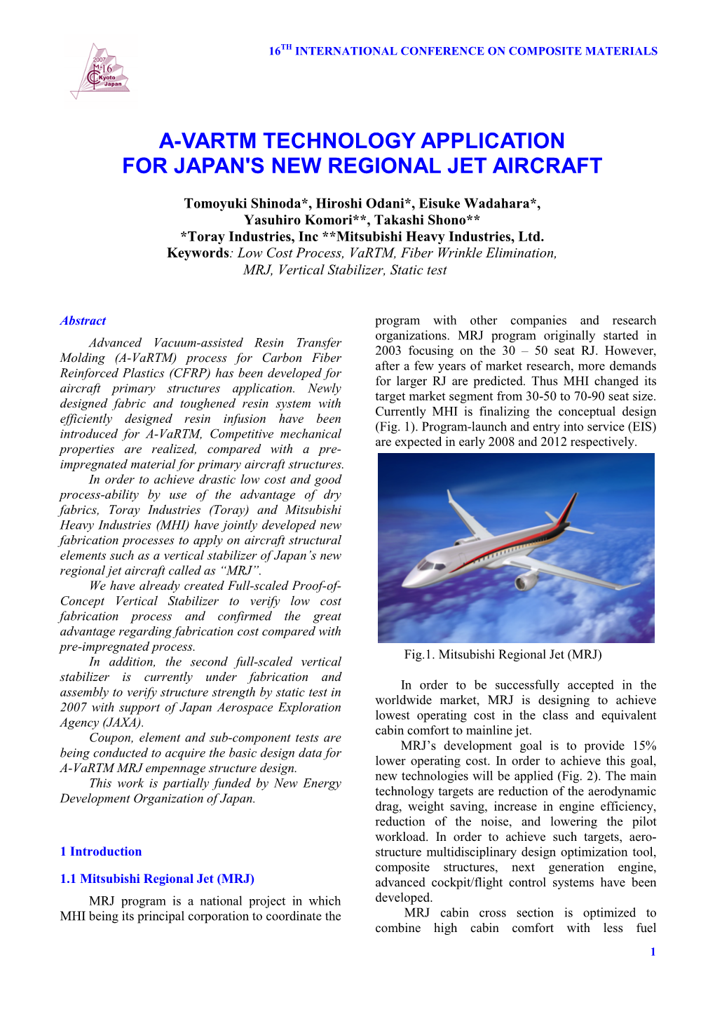 A-Vartm Technology Application for Japan's New Regional Jet Aircraft