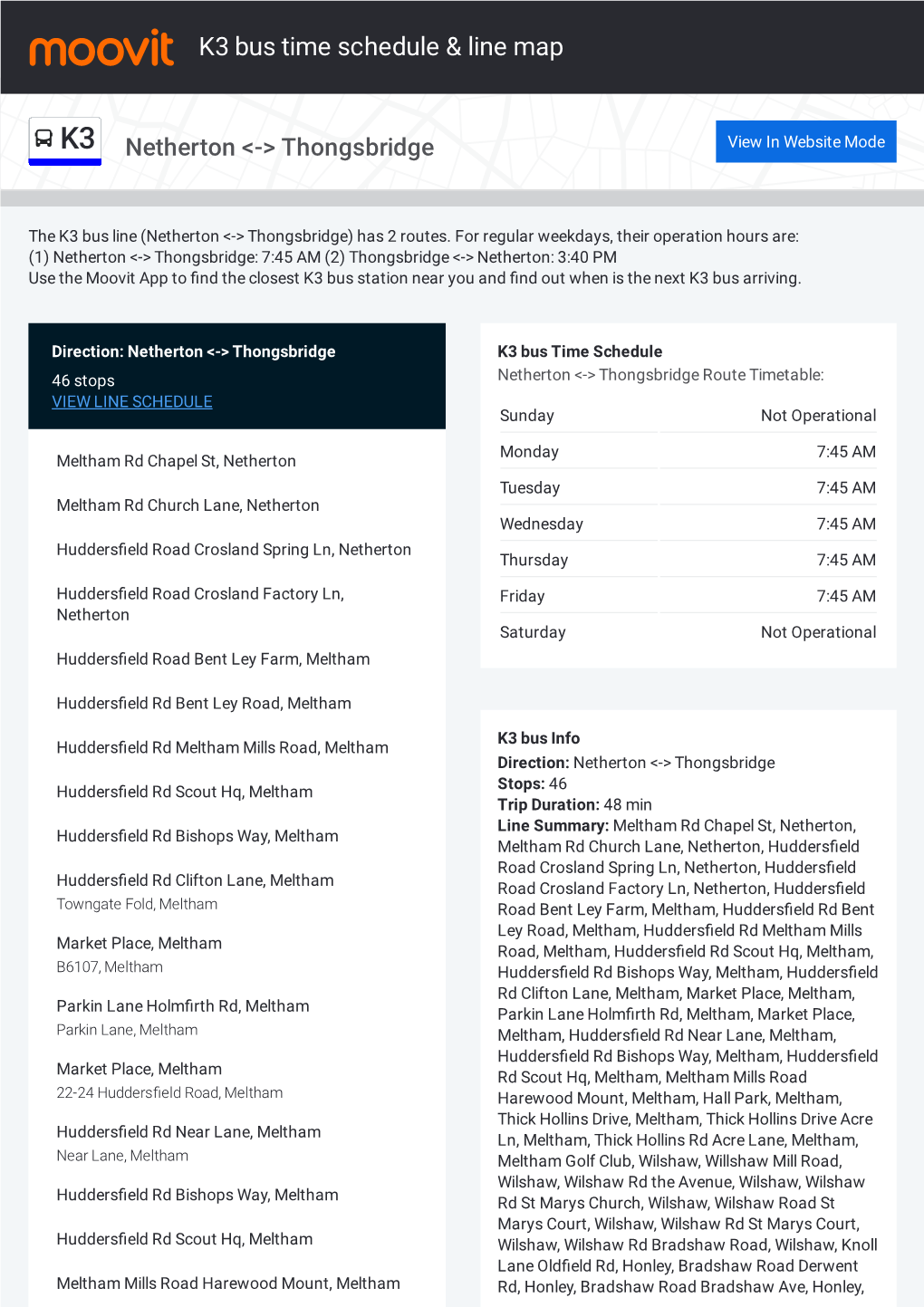 K3 Bus Time Schedule & Line Route