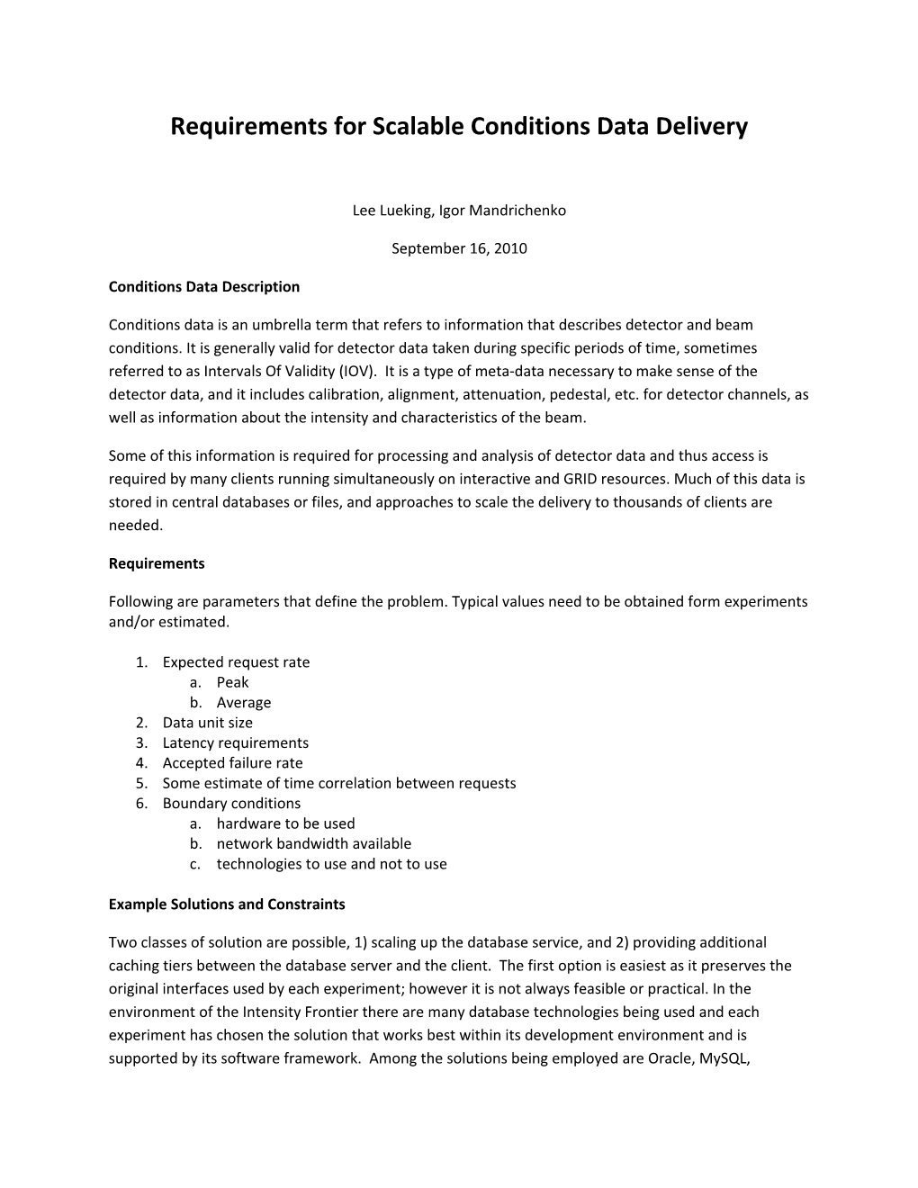 Requirements for Scalable Conditions Data Delivery