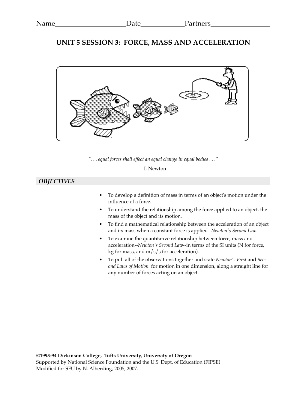 Unit 5 Session 3: Force, Mass and Acceleration