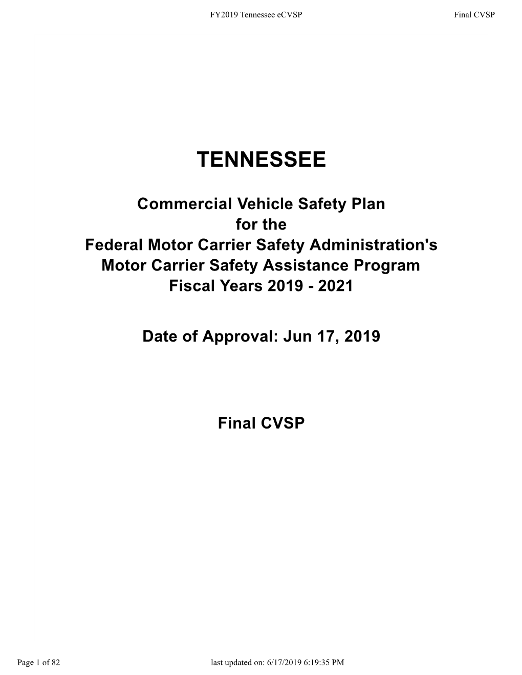 Tennessee CVSP Final FY19.Pdf