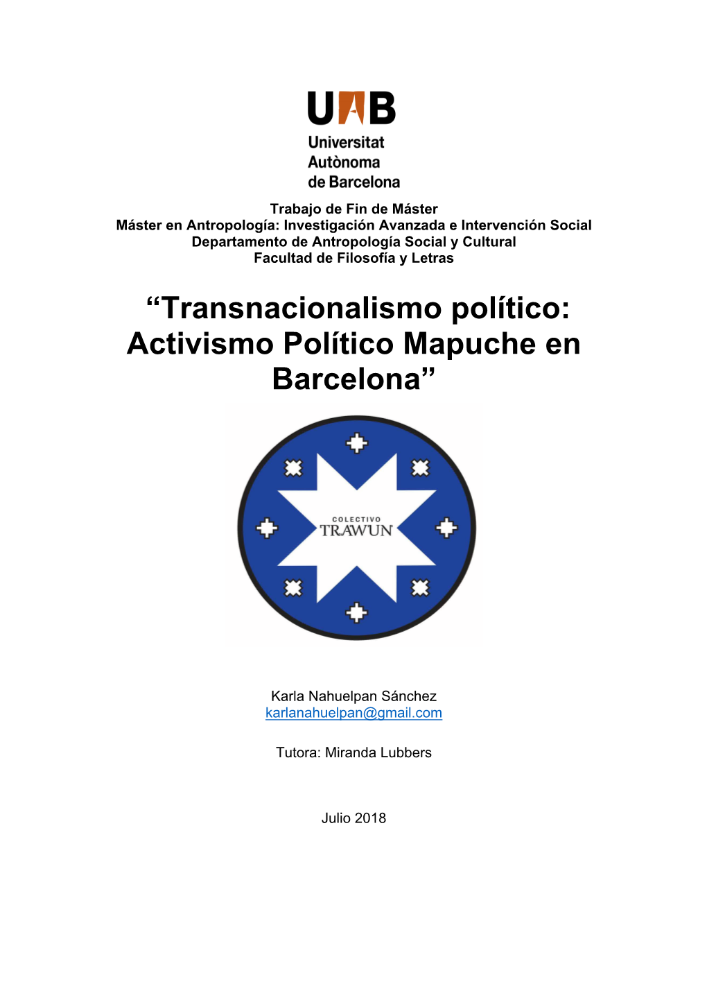 “Transnacionalismo Político: Activismo Político Mapuche En Barcelona”