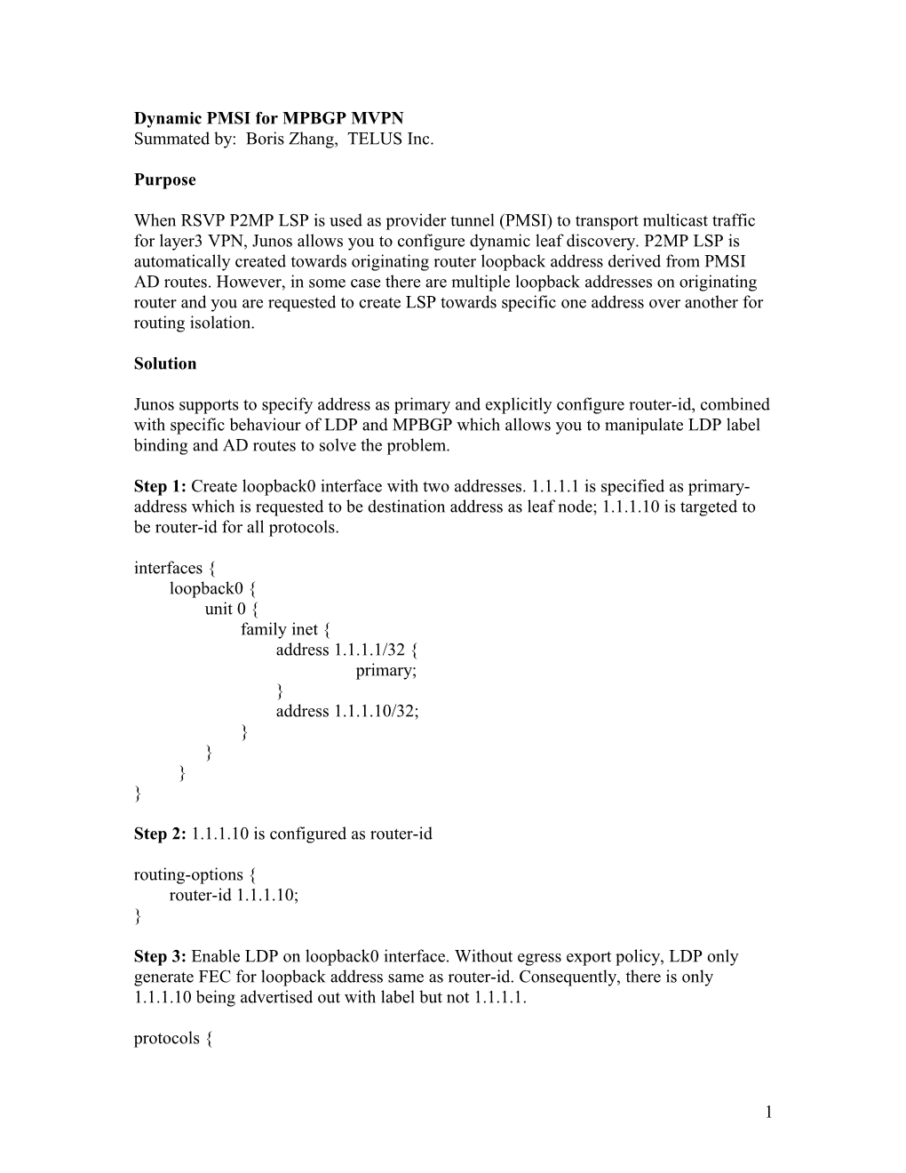 Dynamic PMSI for MPBGP MVPN