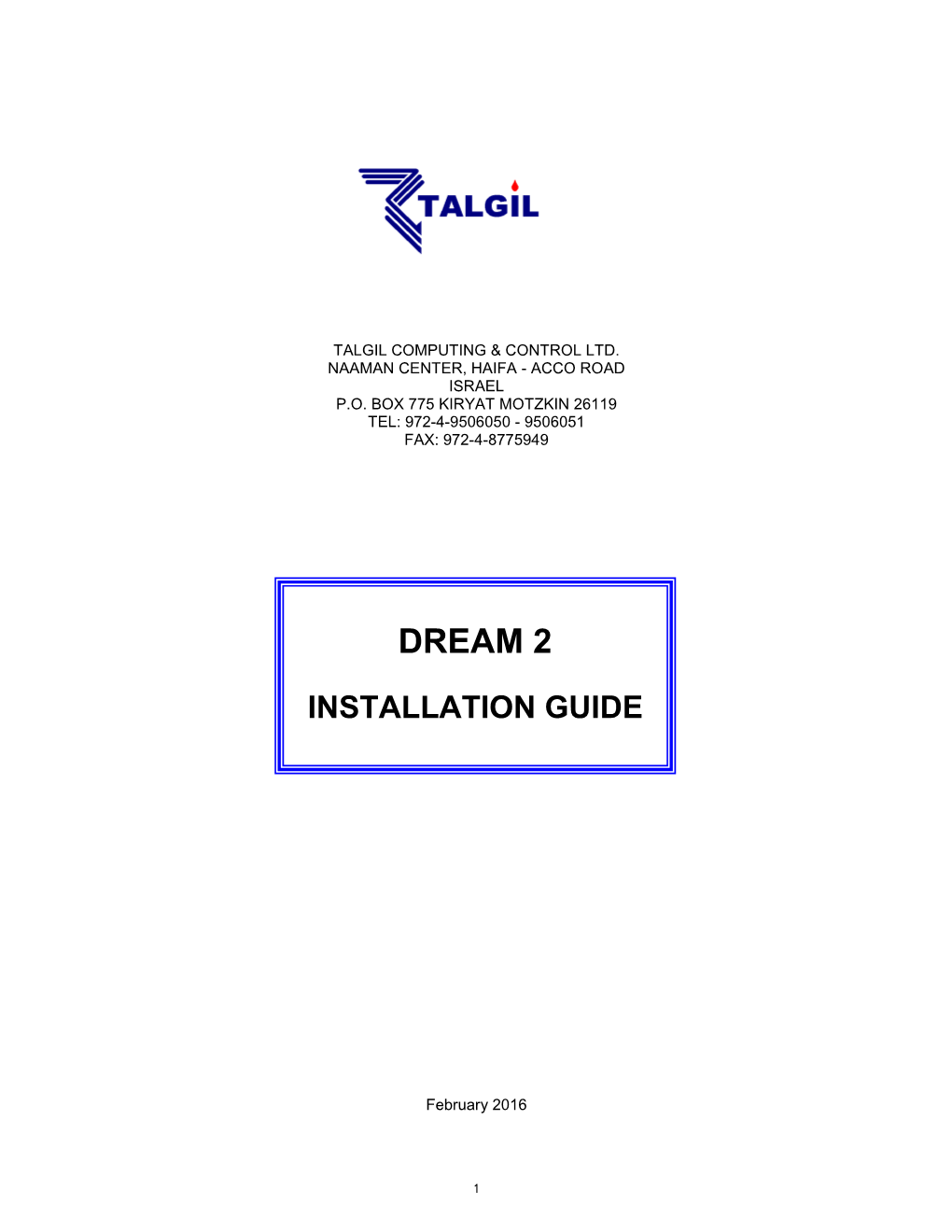 DREAM 2 Installation Guide 2016 ENG(6225KB)