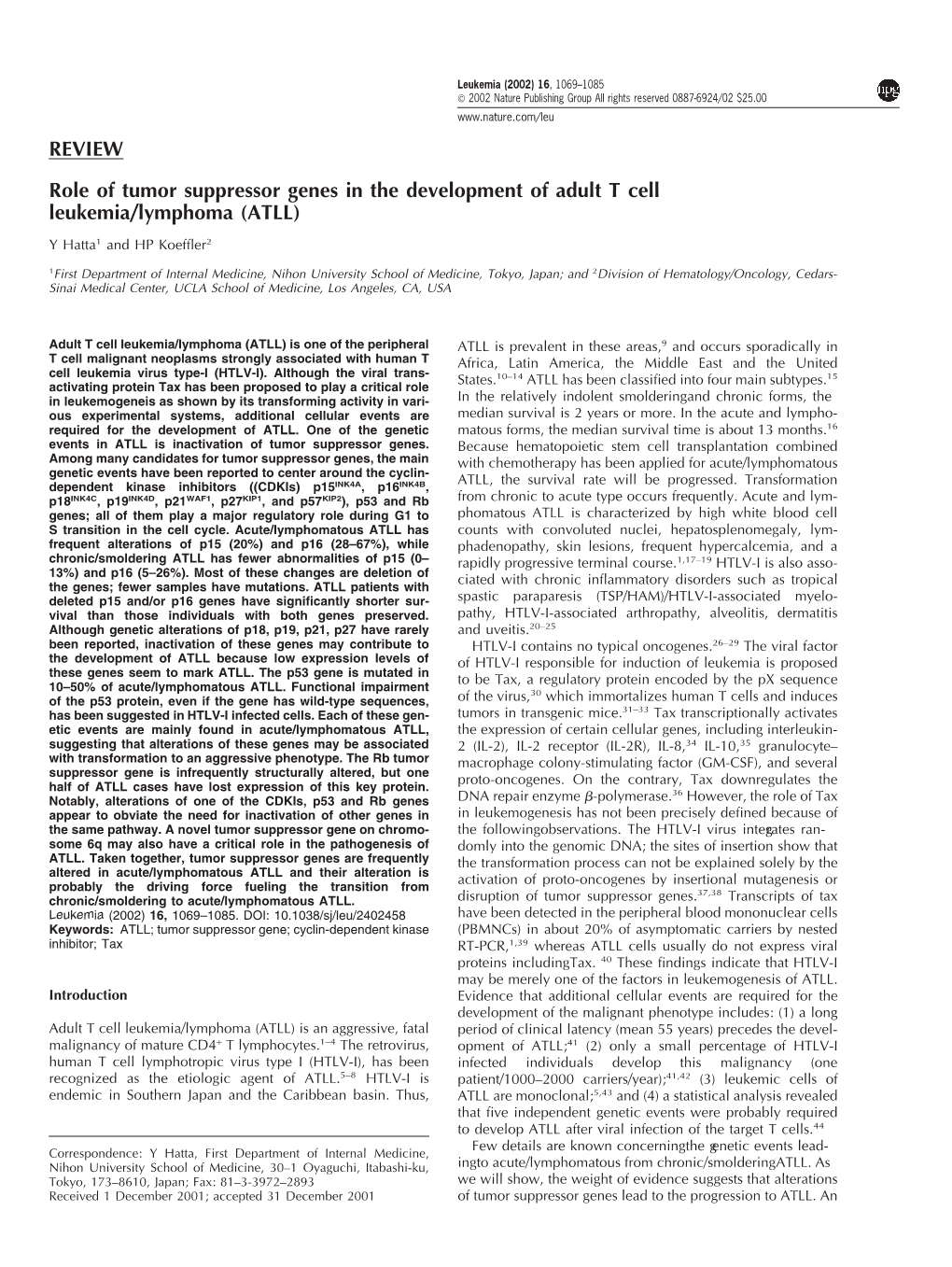 REVIEW Role of Tumor Suppressor Genes in the Development