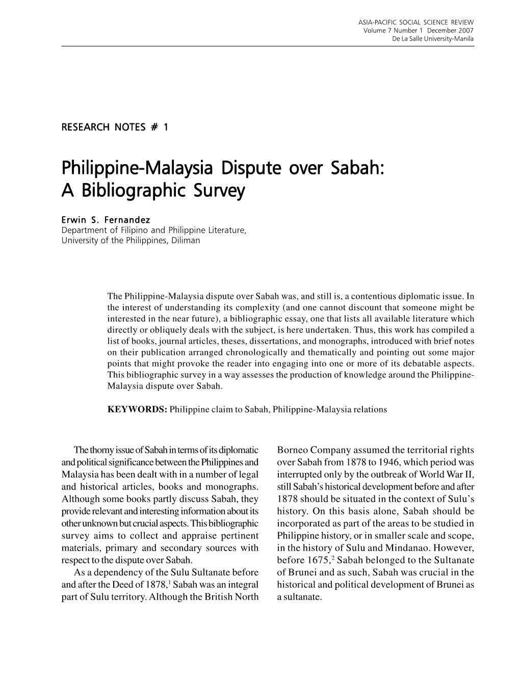 4 Fernandez.Pmd 53 2/22/2008, 4:20 PM 54 ASIA-PACIFIC SOCIAL SCIENCE REVIEW VOL