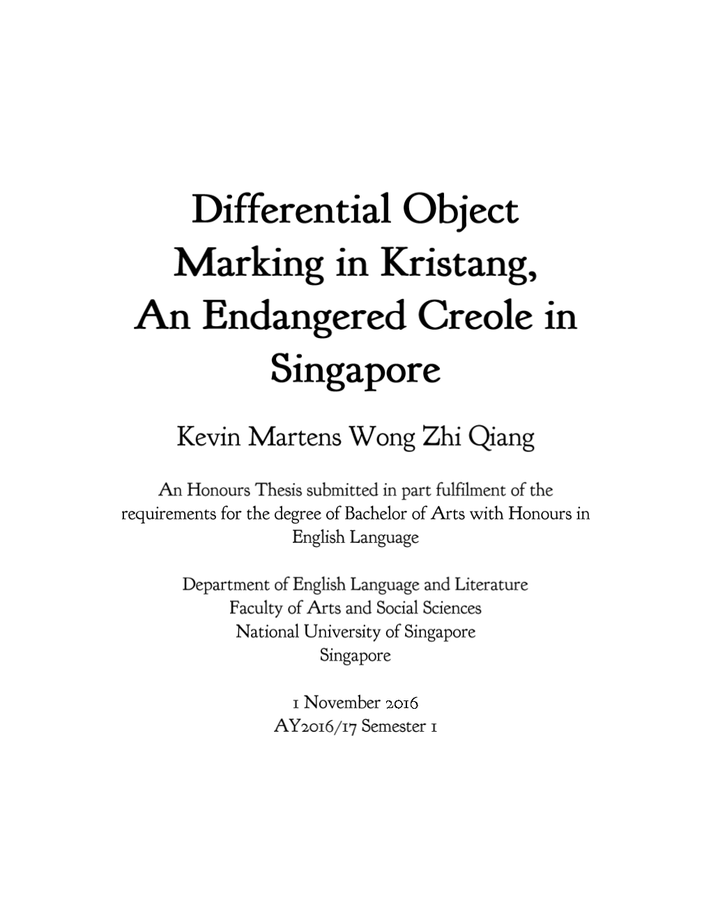 Differential Object Marking in Kristang