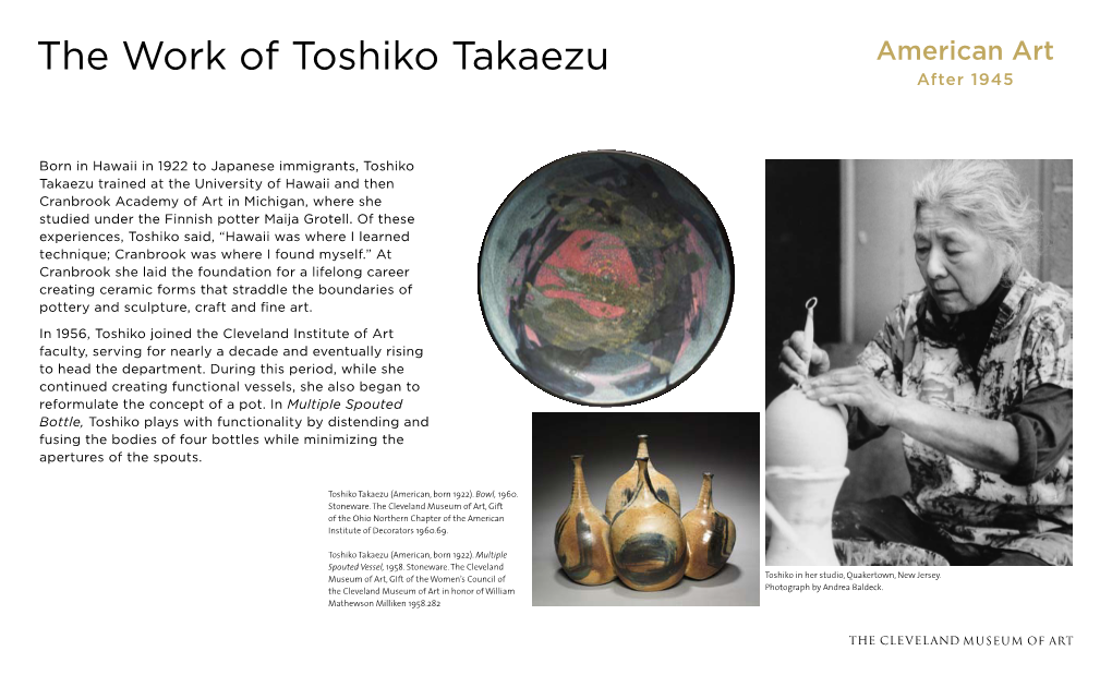 The Work of Toshiko Takaezu American Art After 1945