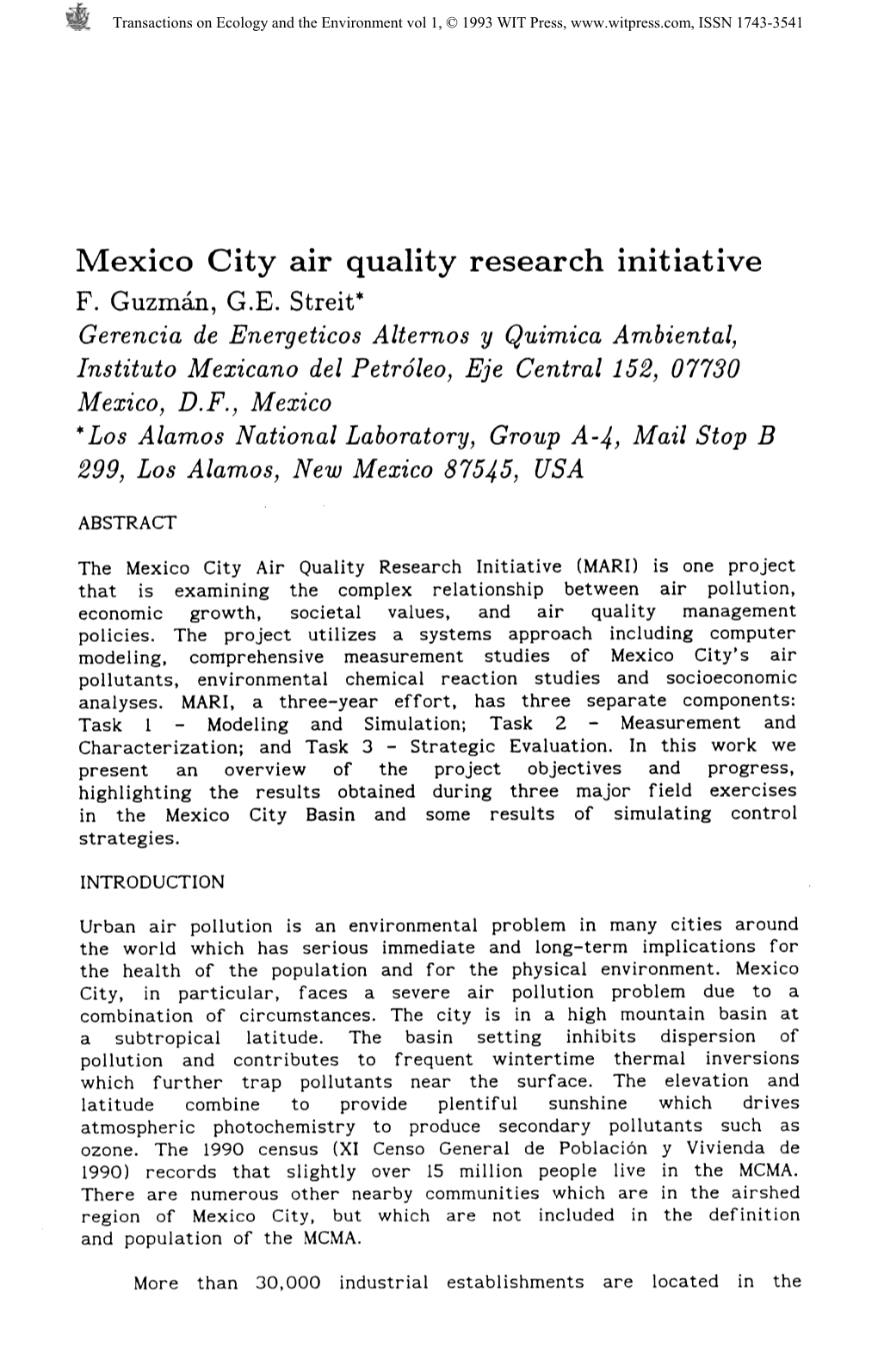 Mexico City Air Quality Research Initiative F. Guzman, G.E. Streit