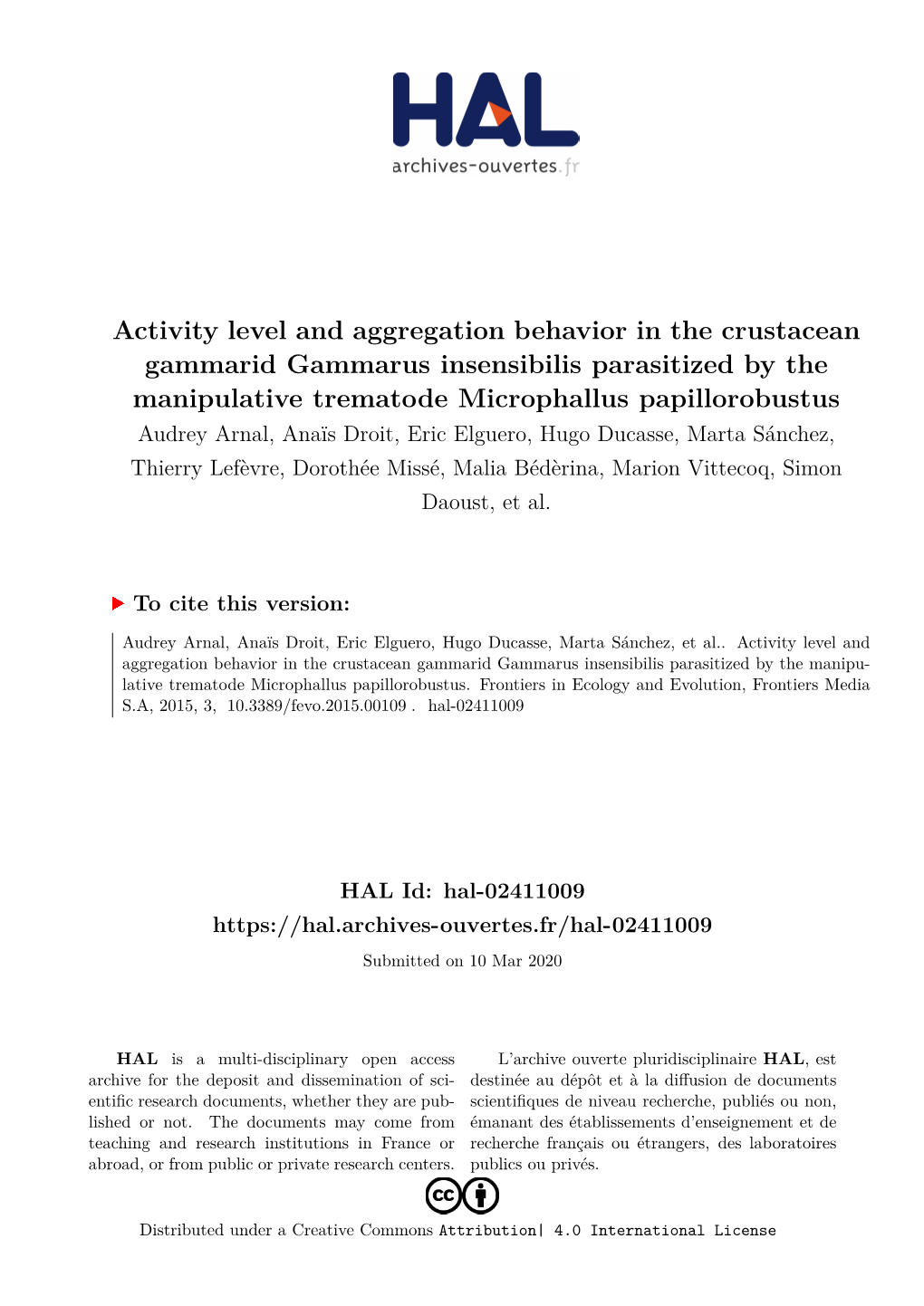 Activity Level and Aggregation Behavior in the Crustacean