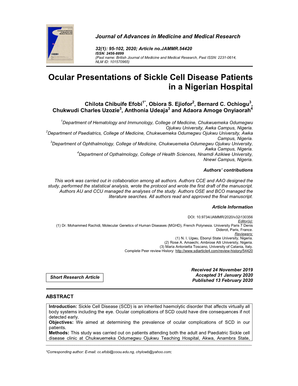 Ocular Presentations of Sickle Cell Disease Patients in a Nigerian Hospital