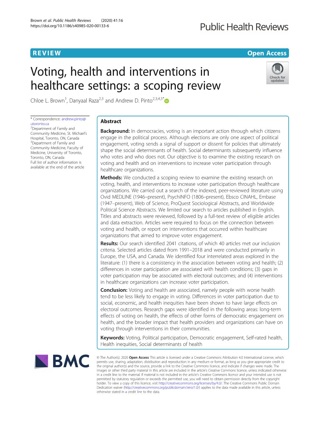 Voting, Health and Interventions in Healthcare Settings: a Scoping Review Chloe L