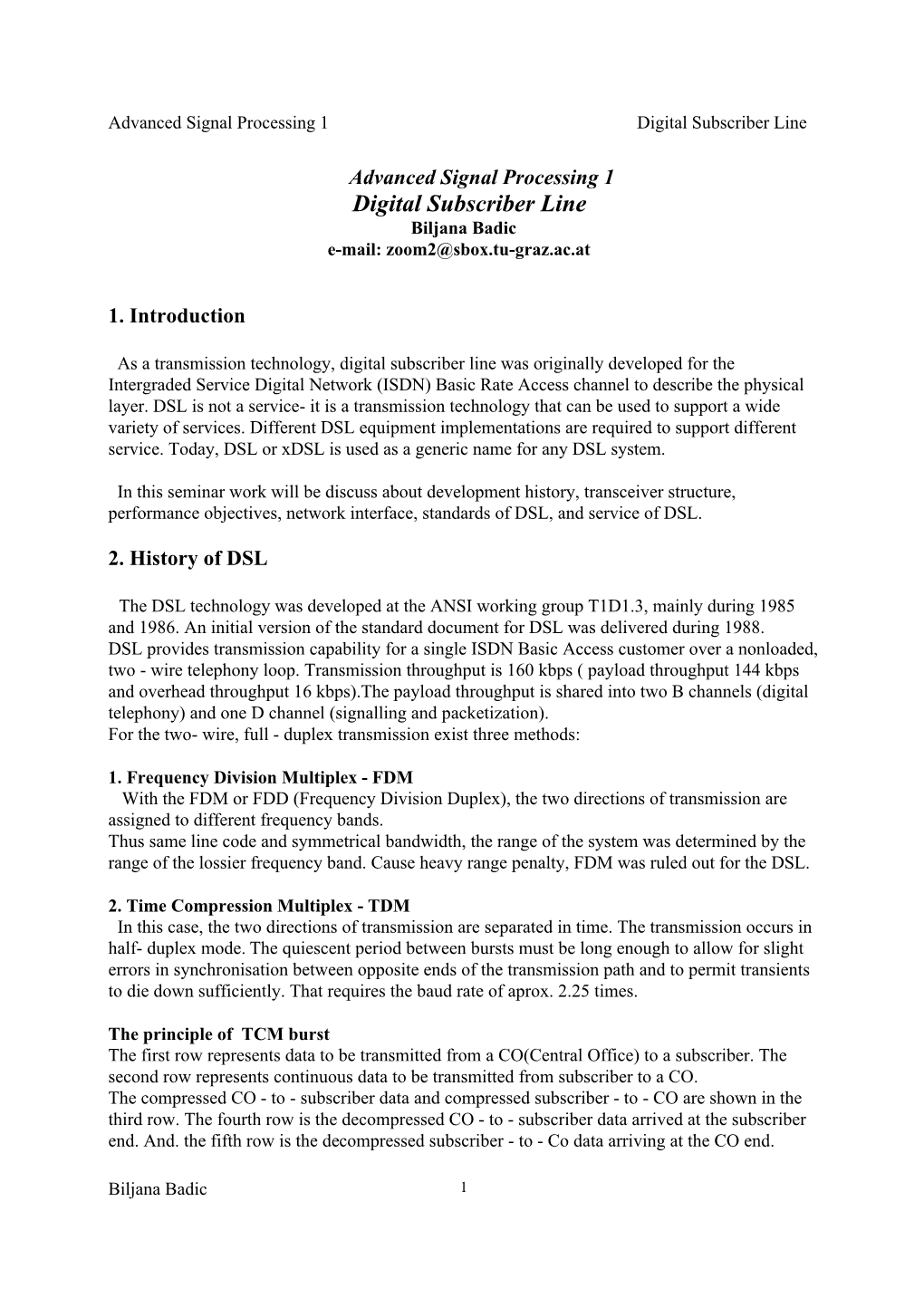 Advanced Signal Processing 1 Digital Subscriber Line