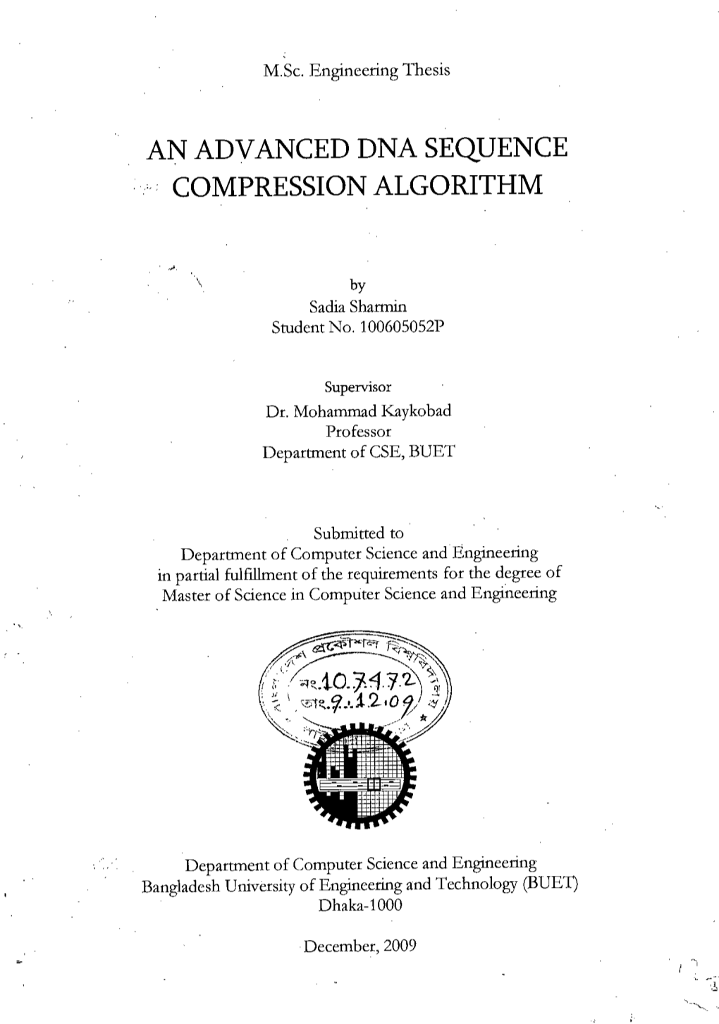 An Advanced Dna Sequence .' Compression Algorithm