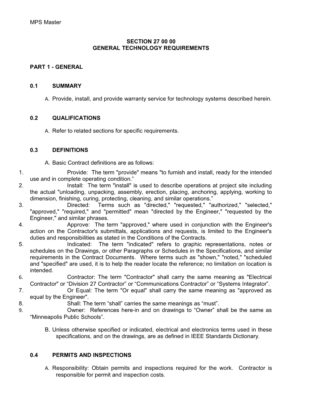 Section 270000 - General Technology Requirements