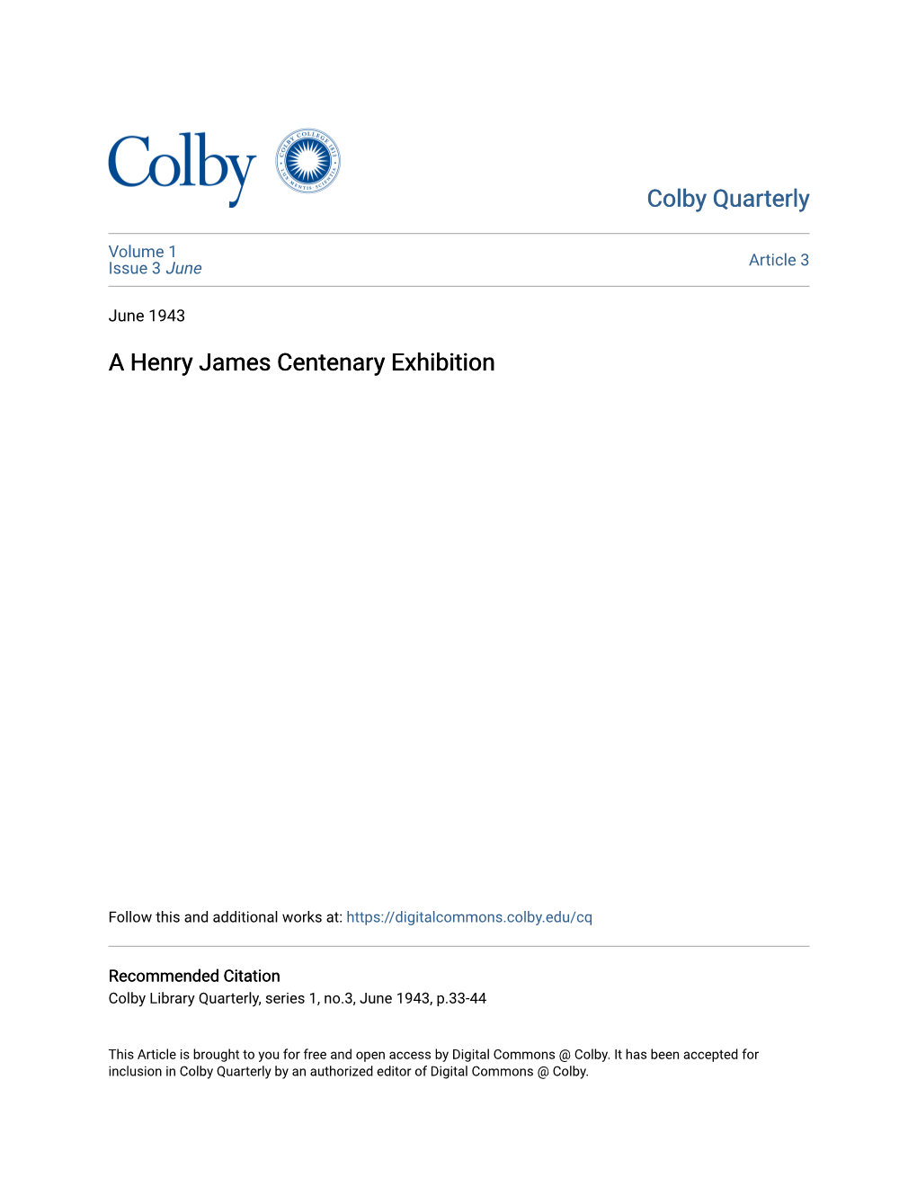 A Henry James Centenary Exhibition